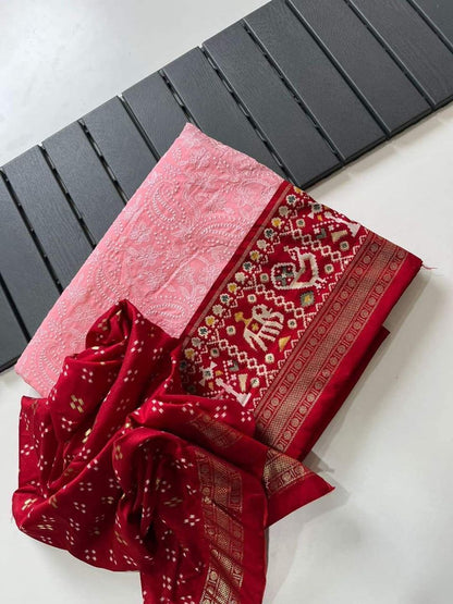 premium Georgette chikankari lucknowi embroidered saree👗