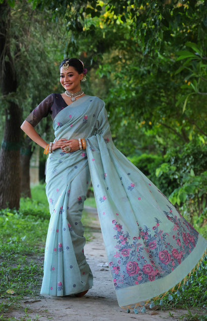 Product Image - Designer Muga Cotton Saree with Floral Weaving