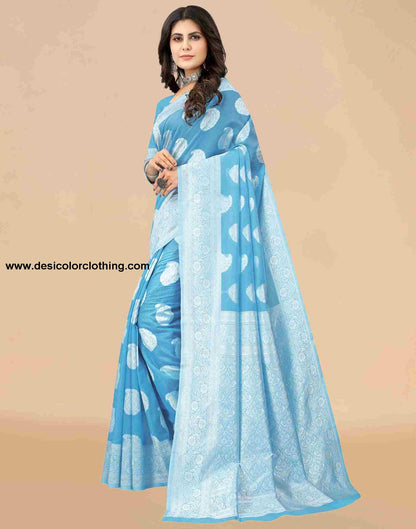 Blue Cotton Plain Saree