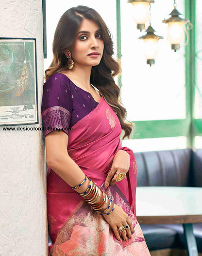 Pink Silk Woven Saree