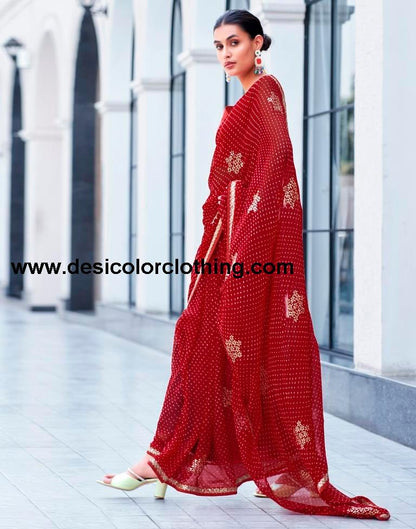 Red Georgette Printed Saree