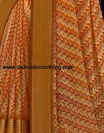 Dark Mustard Georgette Printed Saree