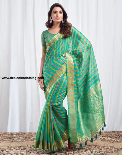 Turquoise Woven Silk Saree