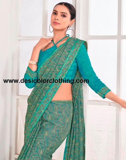 Dusty Green Chiffon Printed Saree