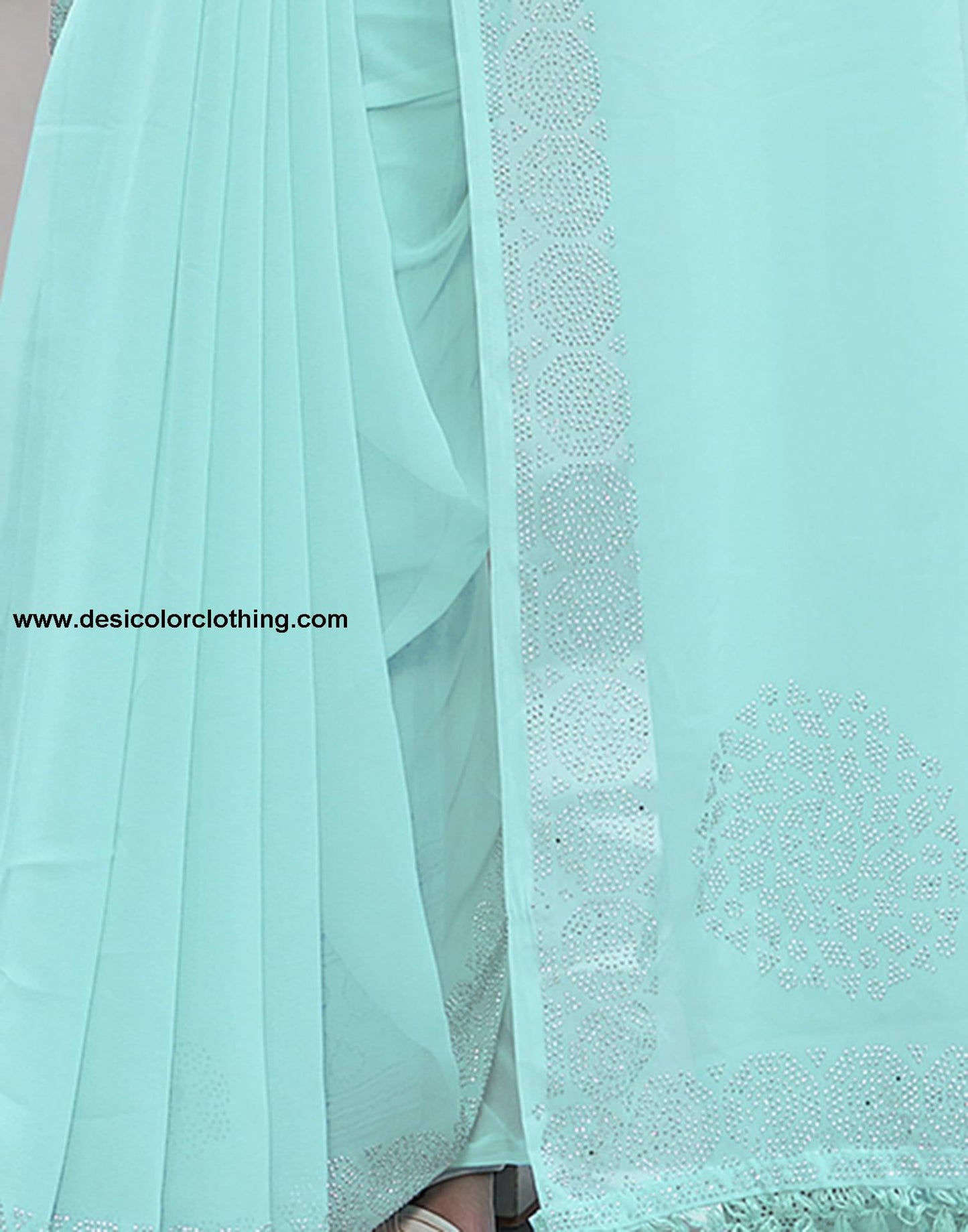 Turquoise Swarovski Georgette Stone Work Saree