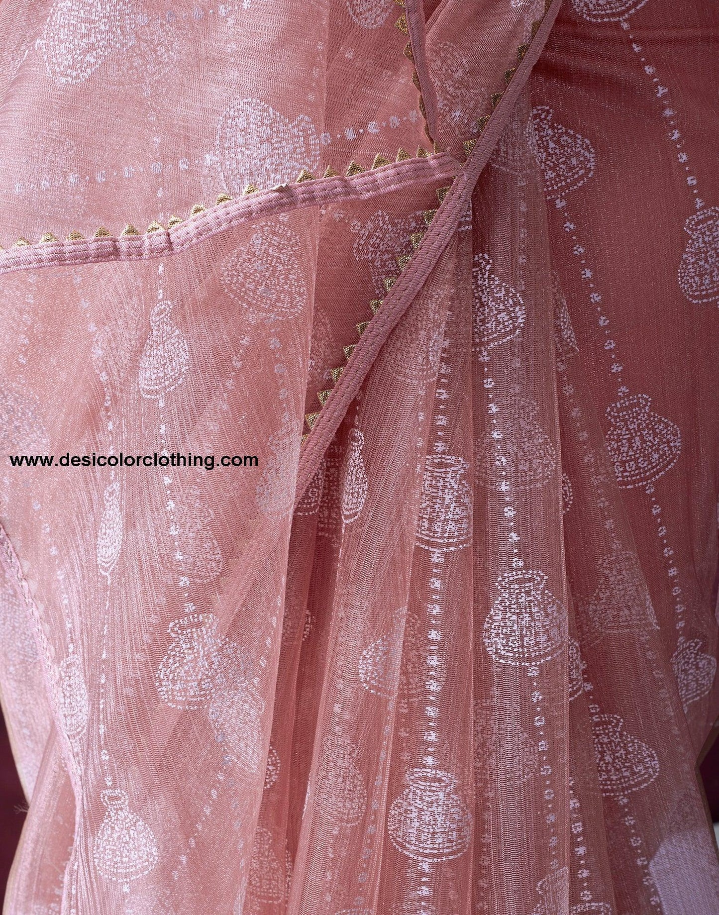 Rose Pink Net Plain Saree