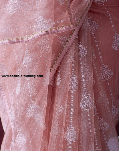Rose Pink Net Plain Saree