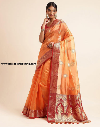 Orange Silk Banarasi Saree
