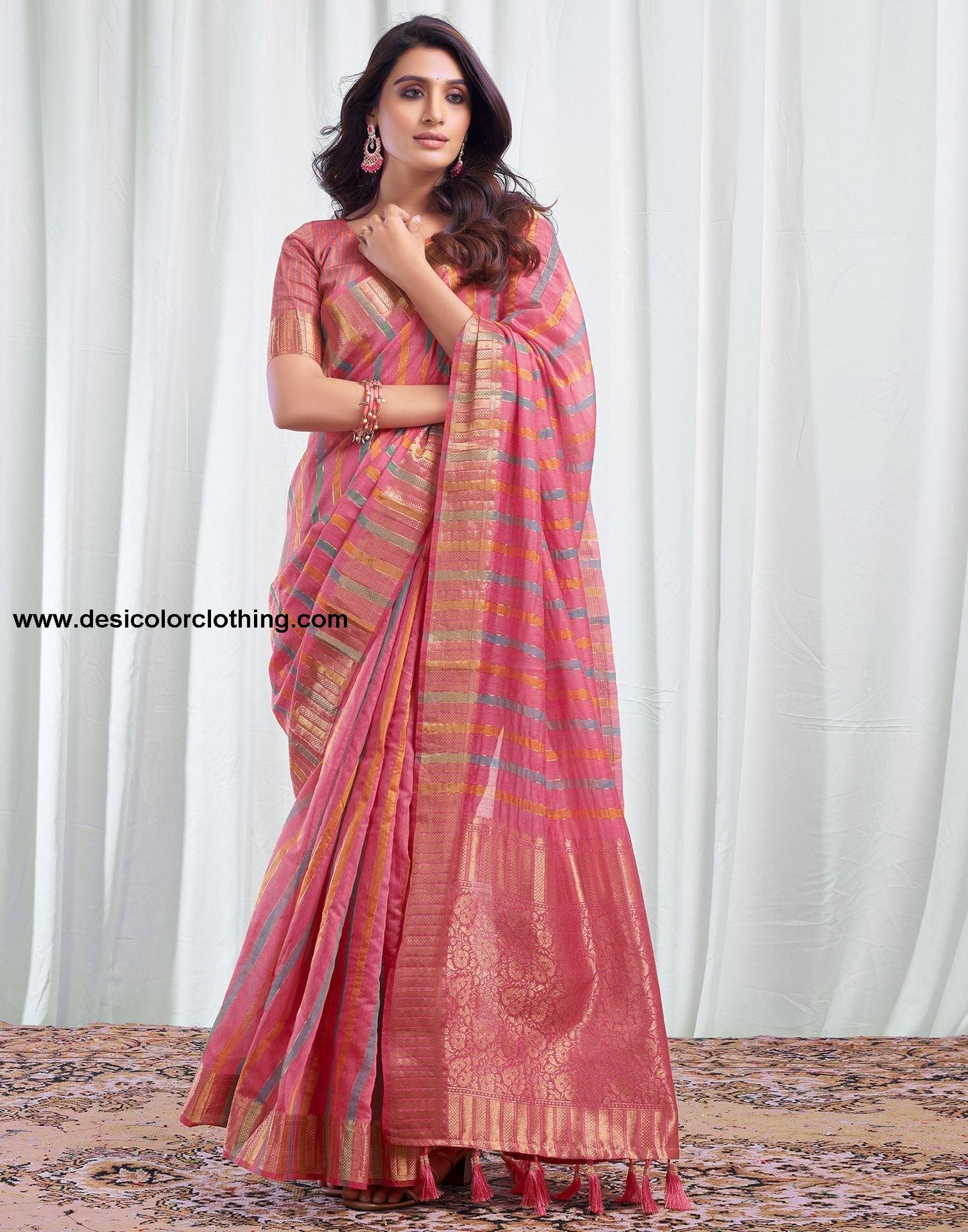 Pink Woven Silk Saree