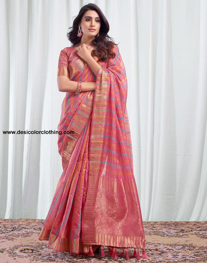 Pink Woven Silk Saree