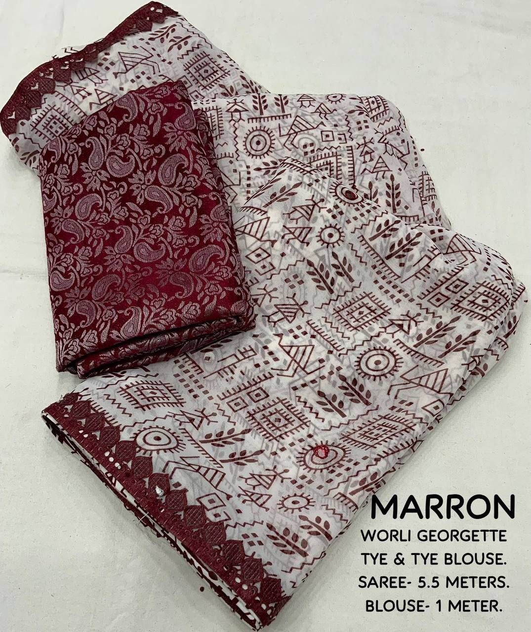 Product Image - Elegant Worli Georgette Saree with Aari Mirror Work