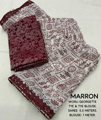 Product Image - Elegant Worli Georgette Saree with Aari Mirror Work
