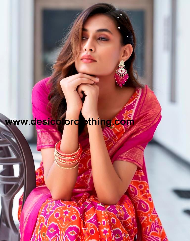 Rani Pink Silk Printed Saree