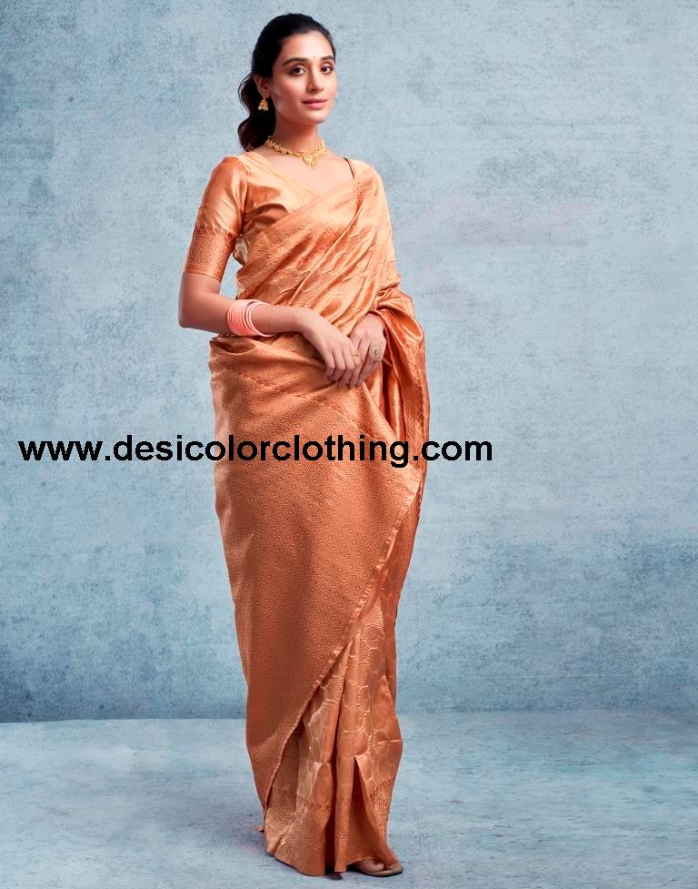 Dusty Orange Silk Plain Saree