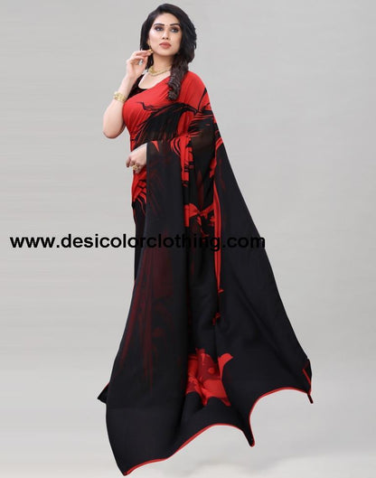 Black Coloured Georgette Printed Casual saree