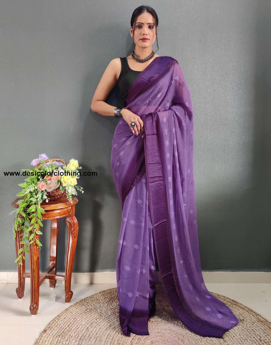 Pastel Purple Plain Georgette Pre-draped Saree