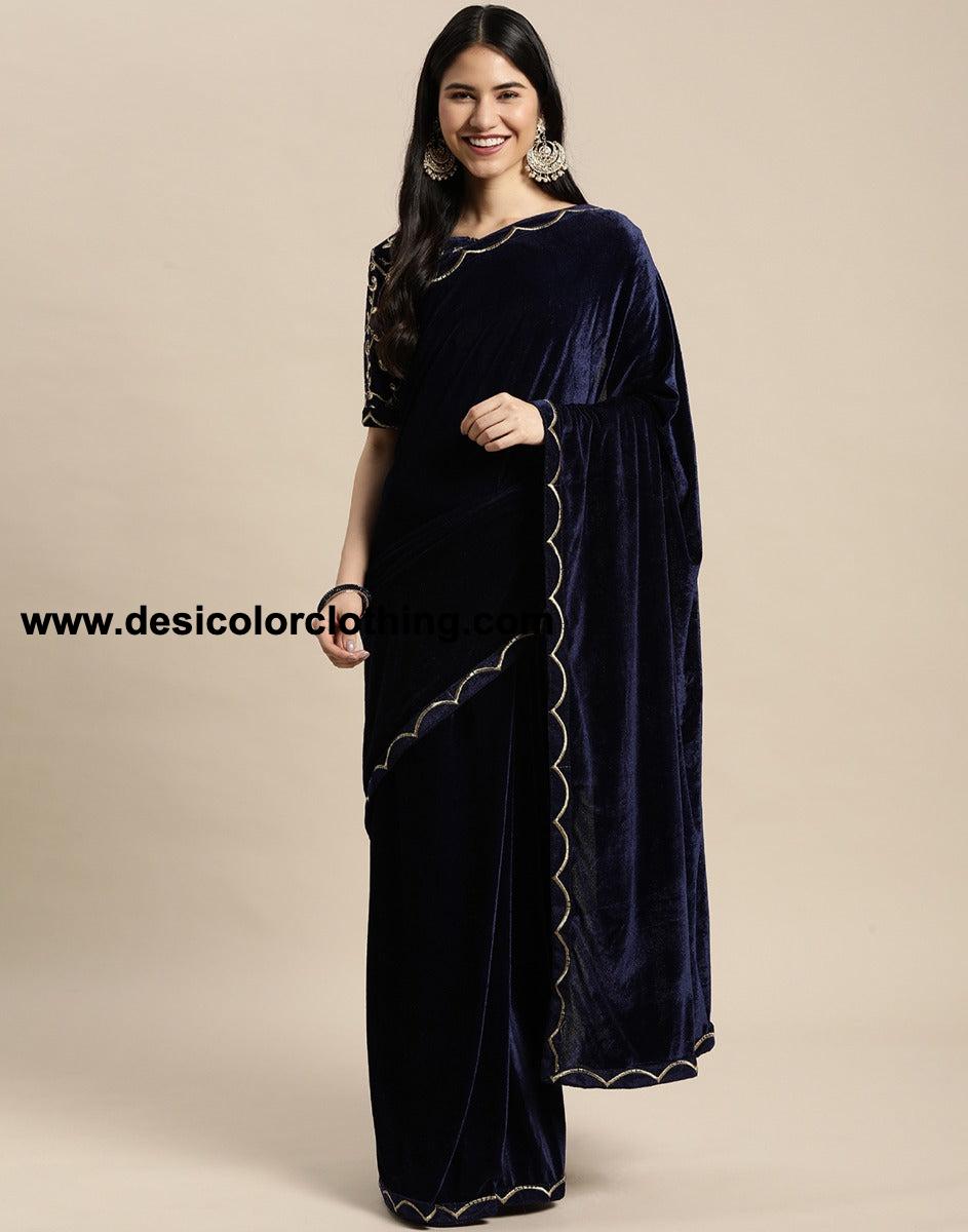 Blue Velvet Saree