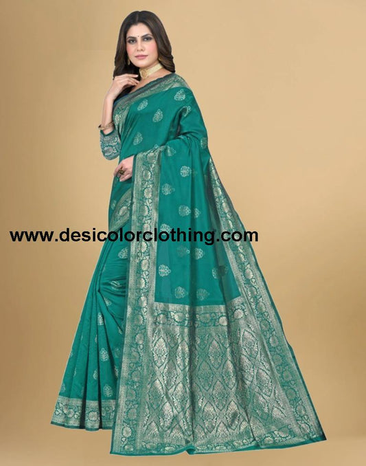 Rama Green Jacquard Banarasi Silk Saree