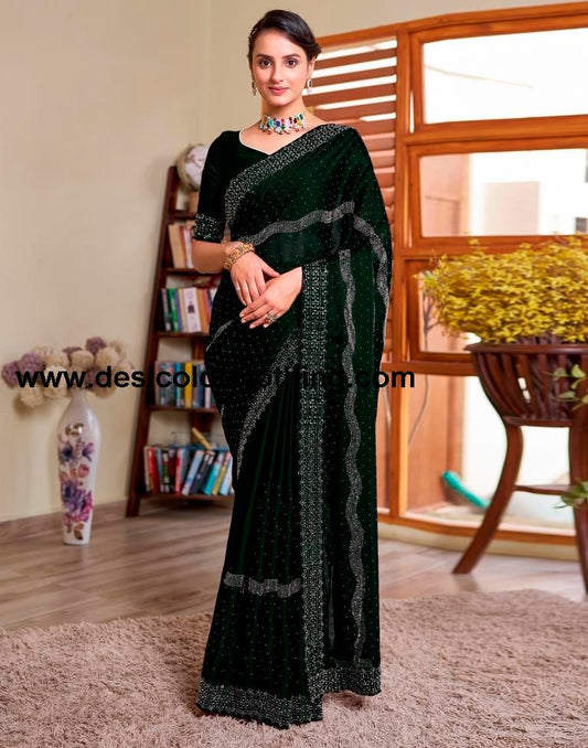 Dark Green Georgette Plain Saree