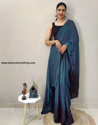 Blue Chiffon Pre-draped Saree