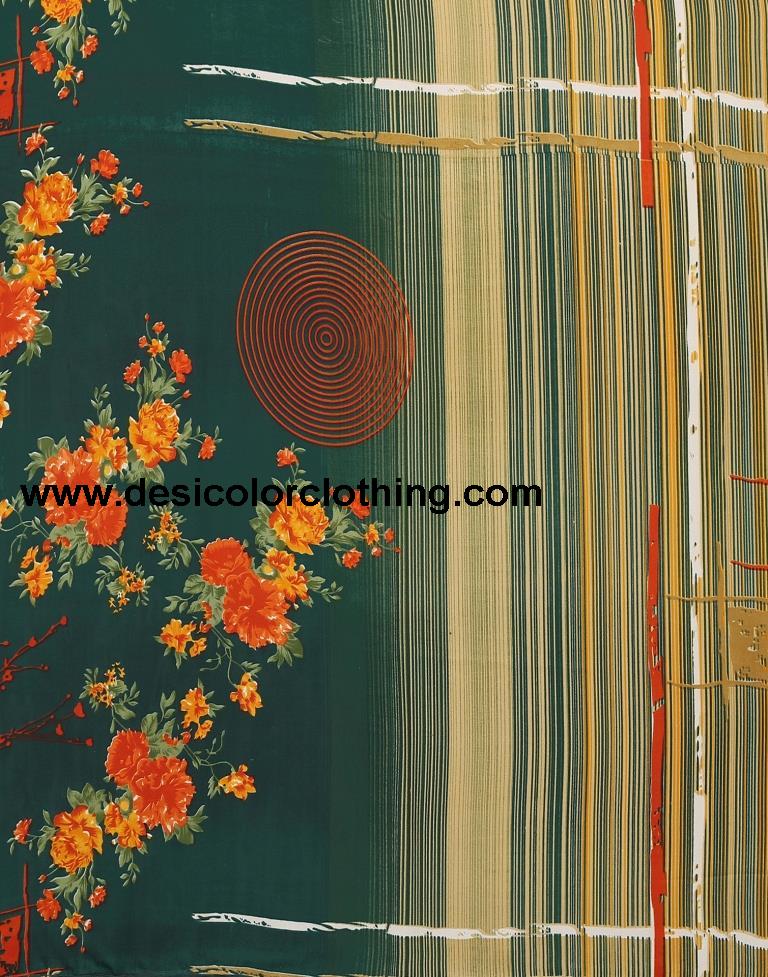 Dark Green And Beige Printed Saree