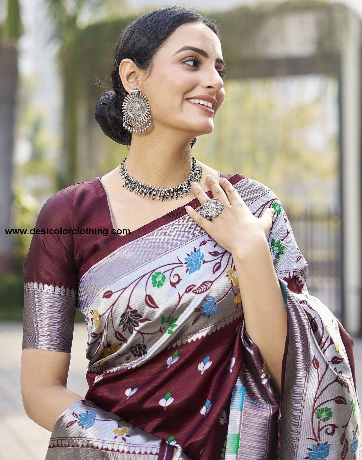Silver Jacquard Silk Saree