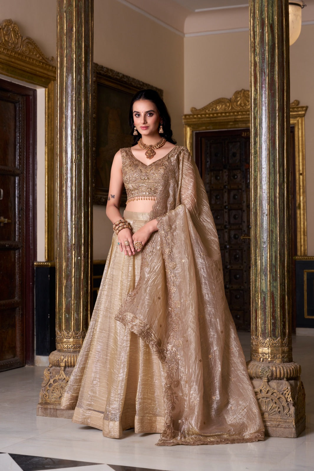 Product Image - Elegant Gold Crush Ethnic Lehenga Set