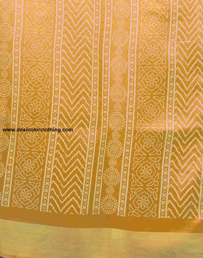Turmeric Yellow Cotton Printed Saree