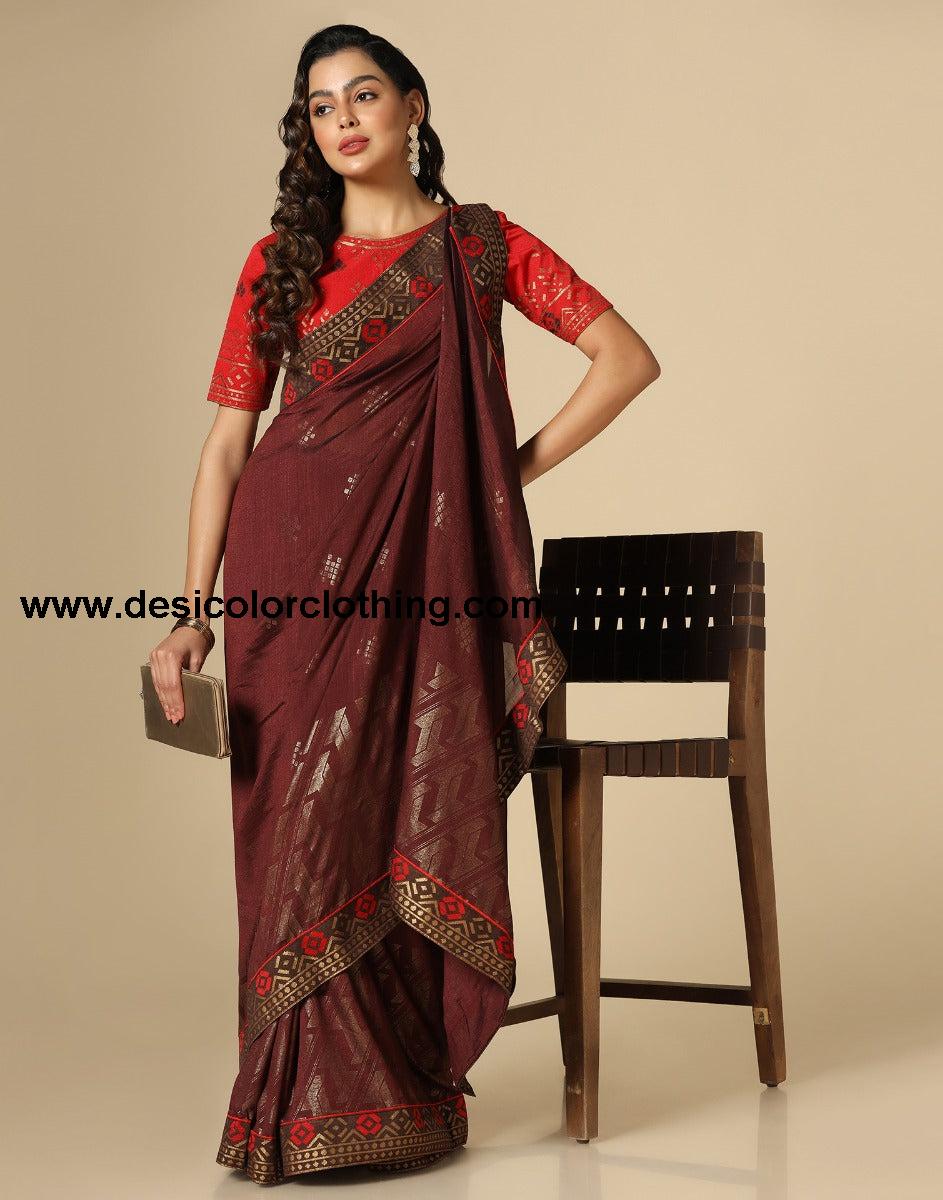 Dark Brown Silk Saree