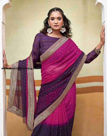 Pink Georgette Plain Saree