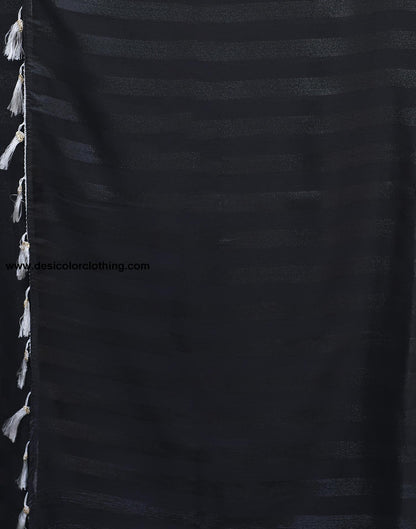 Black Chiffon Zari Plain Saree