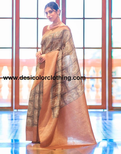 Beige Silk Printed Saree