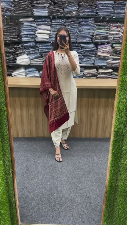 Afghani Suit Set with Dupatta - Premium Khadi Cotton and Rayon Gold Block Print, Sizes M to 8XL